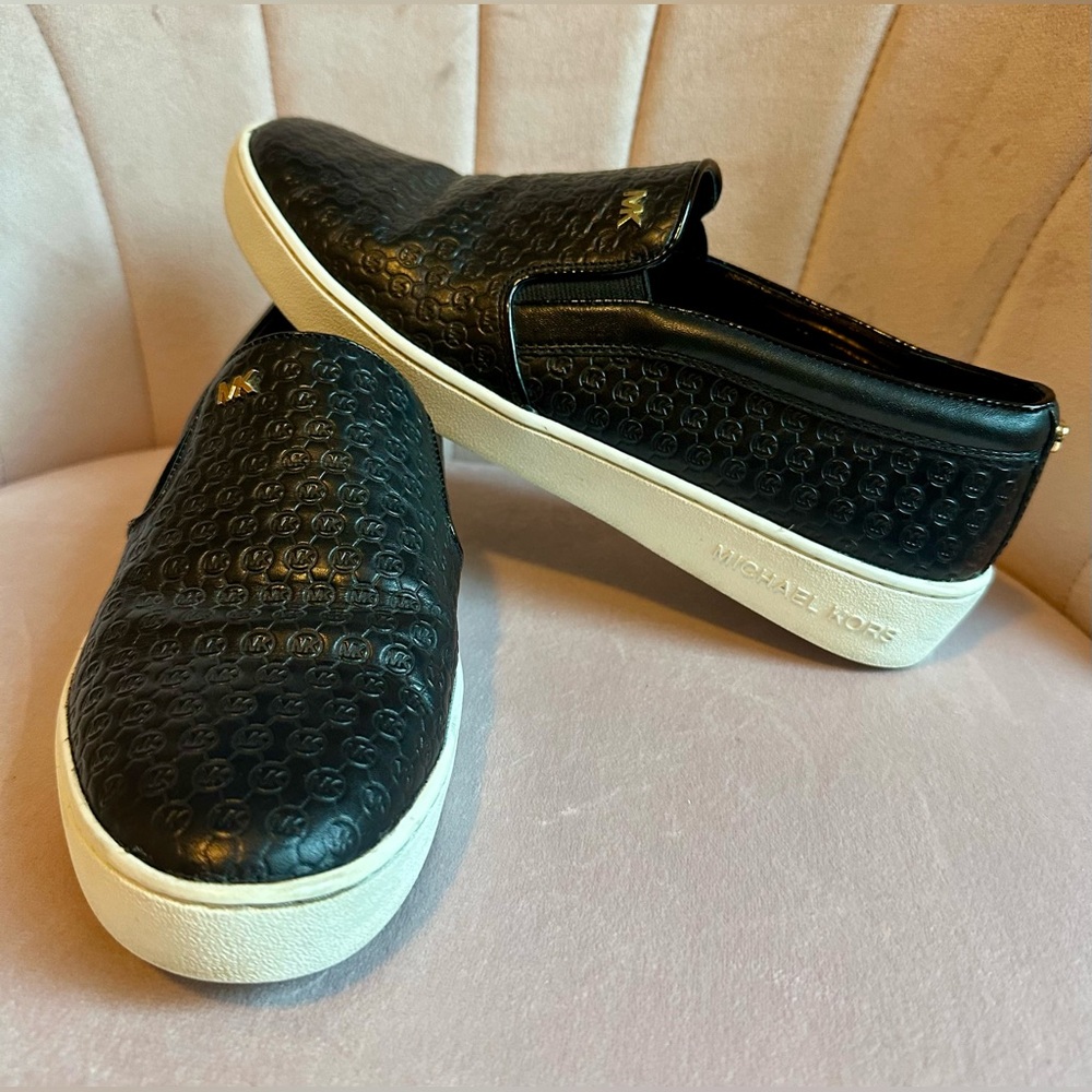 Michael Kors Black & White Embossed Slip-On Sneakers